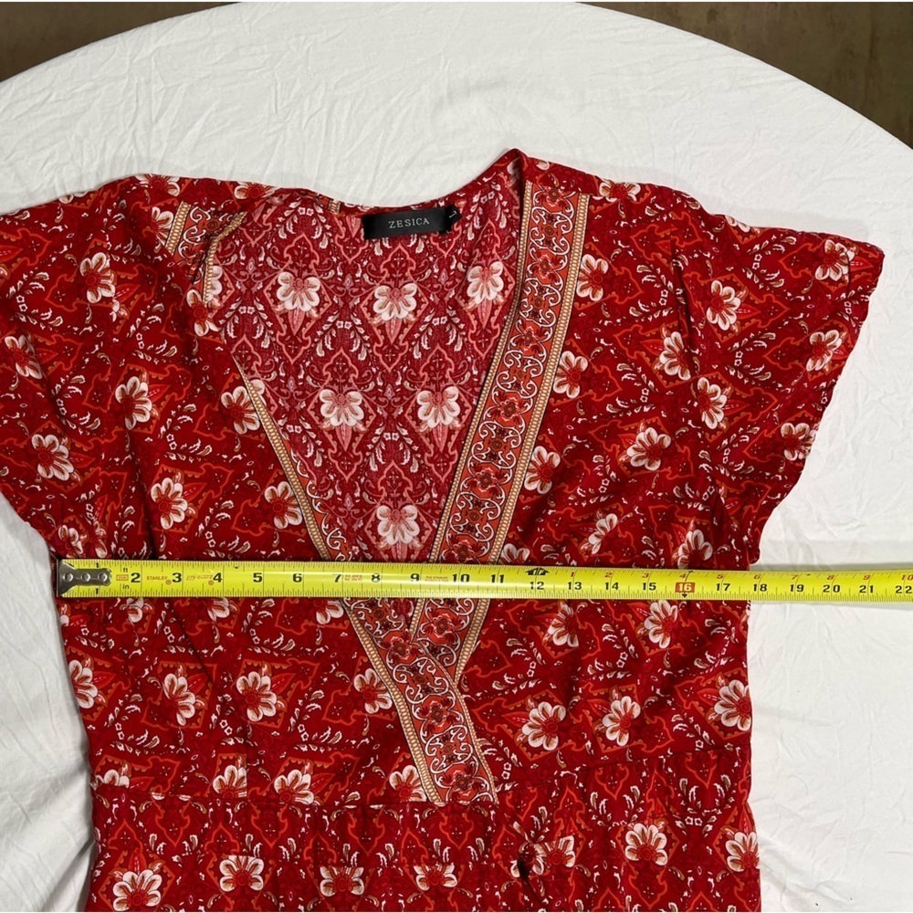 Zesica floral type print wrap dress v-neck short sleeve women’s size L - Picture 13 of 16